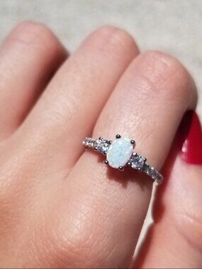 925 Sterling Silver Oval White Opal CZ Ring